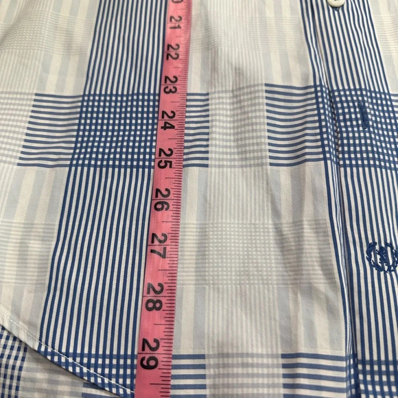 Bugatchi Men’s XL LS Dress Shirt - 100% cotton Blue/White Plaid Pattern - Picture 8 of 8